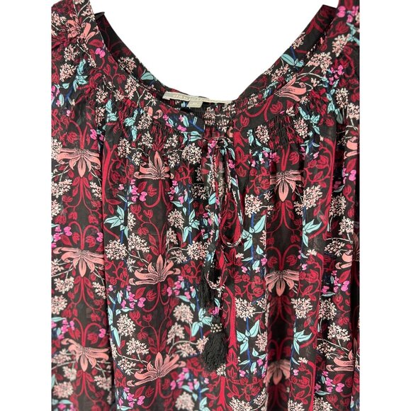 Daniel Rainn Womens Floral Print 3/4 Sleeve Blouse Size Extra Small Black & Burg - Picture 7 of 14